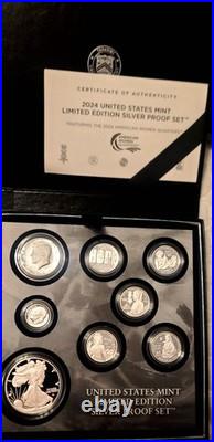 2024 Limited Edition Silver Proof Set -24RC CAMEO! 8 Coins-ASE Quarters, Box+OGP