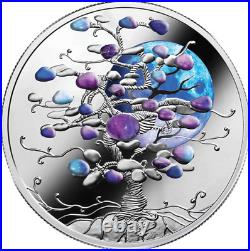 2024 Niue Tree of Luck Blue Moon 1oz Silver Proof Coin with Amethyst Insert