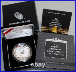 2024 P Greatest Generation Proof Silver Dollar Coin Box and COA Commemorative $1