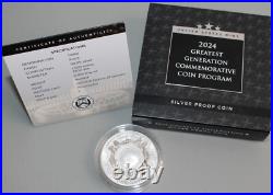 2024 P Greatest Generation Proof Silver Dollar Coin Box and COA Commemorative $1