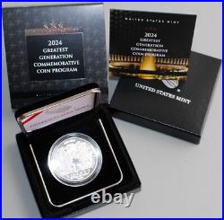 2024 P Greatest Generation Proof Silver Dollar Coin Box and COA Commemorative $1