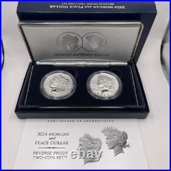 2024 S US MORGAN & PEACE. 999 SILVER DOLLAR REVERSE PROOF TWO COIN SET WithCOA BOX