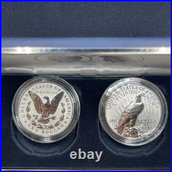 2024 S US MORGAN & PEACE. 999 SILVER DOLLAR REVERSE PROOF TWO COIN SET WithCOA BOX