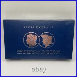 2024 S US MORGAN & PEACE. 999 SILVER DOLLAR REVERSE PROOF TWO COIN SET WithCOA BOX