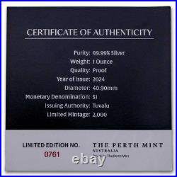 2024 Tuvalu 1 oz Silver Proof Electric Sky (with Box & COA)