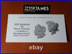 2025 $1 S Reverse Proof Silver Peace & Morgan Dollar With Box/coa 2 Coin Set
