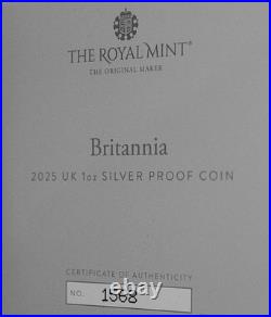 2025 BRITANNIA 2 POUNDS CHARLES III 1oz SILVER PROOF COIN OGP DISPLAY BOX & COA