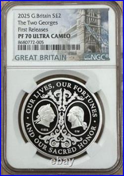 2025 Great Britain The Two Georges 1 oz Silver Proof BOX COA First Rel NGC PF70