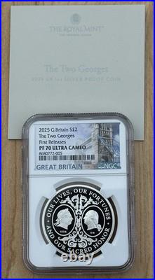 2025 Great Britain The Two Georges 1 oz Silver Proof BOX COA First Rel NGC PF70