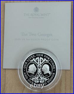 2025 Great Britain UK The Two Georges 1 oz Silver Proof BOX COA Mintage 2000 NEW