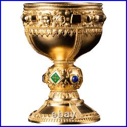 2025 Samoa Holy Grail 5 oz Silver 3D Shaped Gilded Enameled Coin withGemstones 2025 Samoa Holy Grail 5 oz Silver 3D Shaped Gilded Enameled Coin withGemstones