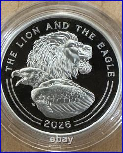 2026 UK Lion and Eagle 1 oz Silver Proof BOX COA BETH ZAIKEN Mintage 1500
