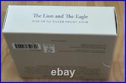 2026 UK Lion and Eagle 1 oz Silver Proof BOX COA BETH ZAIKEN Mintage 1500