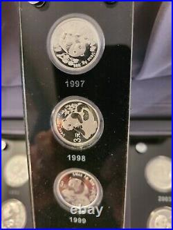 25th Anniversary China Panda 1/4 Oz. 999 Fine Silver Proof Coin Set Box and COA