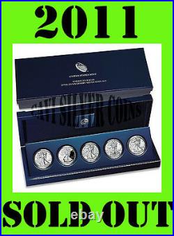 (2) 2011 25th Anniversary 5 Coin Set American Silver Eagle Unopened Sealed Box