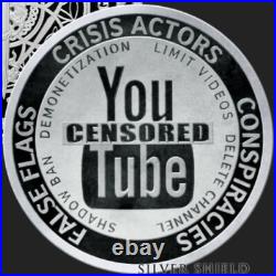 2 oz silver proof Youtube Censored 2021.999 Pure Fine COA Box Silver Shield