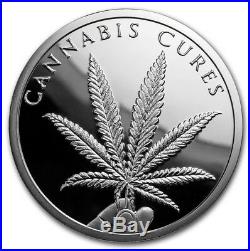 2 oz silver proof cannabis cures COA. 999 pure fine BOX weeds pot silver shield
