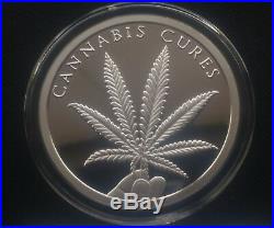 2 oz silver proof cannabis cures COA. 999 pure fine BOX weeds pot silver shield