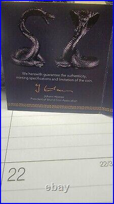3 D SNAKE 3 Oz SILVER PROOF LIKE Samoa 2025 BLACK FINISH PHENOMENAL BOX & COA