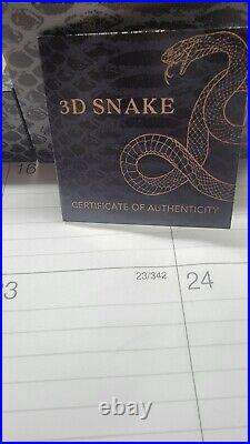 3 D SNAKE 3 Oz SILVER PROOF LIKE Samoa 2025 BLACK FINISH PHENOMENAL BOX & COA