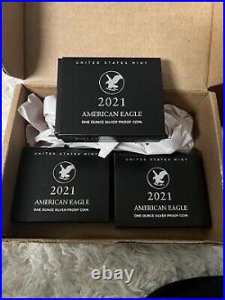 3 PACK- BOX UNOPENED/IN HAND American Eagle 2021 One Ounce Silver Proof Coin