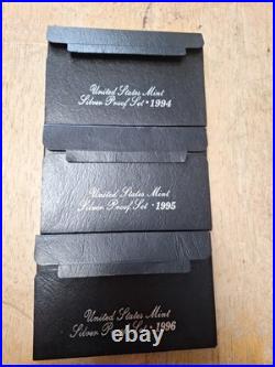 3 US Silver proof sets 1994, 1995, 1996 with Box COA