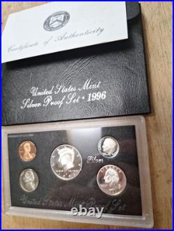 3 US Silver proof sets 1994, 1995, 1996 with Box COA