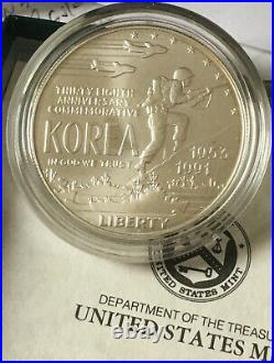 4 1991 P Korean War Memorial Silver Dollar $1 Coin Box COA Uncirculated PROOF