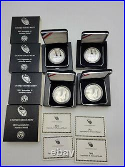 (4) 2011-W September 11 National Proof Medal 1 oz. 999 Silver withBox & COA 9/11