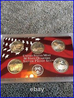 50 State Quarter Silver Proof Sets 1999-2008 Sets In Mint Collectors Box
