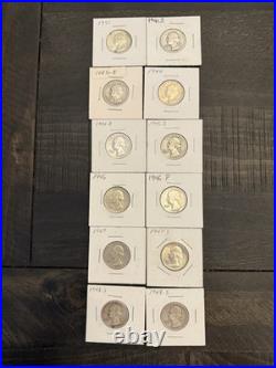 50 United States Silver Quarters + 2 Proof Quarters (52 Coin Lot) Comes With Box