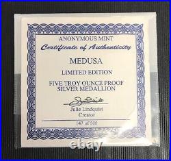 5 Oz. 999 Silver Medusa Proof Medallion Mintage 500! Hardwood Presentation Box