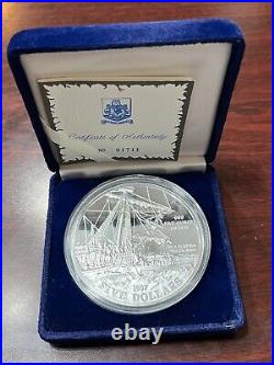 5 Oz Silver Proof Coin 1987 Sea Venture Wreck Bermuda withbox& COA Singapore Mint