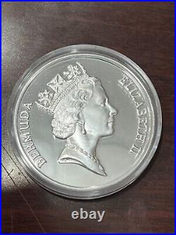 5 Oz Silver Proof Coin 1987 Sea Venture Wreck Bermuda withbox& COA Singapore Mint