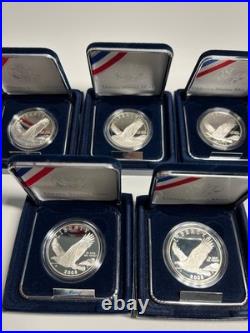 5 Sets- 2008 Bald Eagle Commemorative Silver Proof Dollar, Ea3 Us Mint, Box+coa