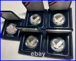 5 Sets- 2008 Bald Eagle Commemorative Silver Proof Dollar, Ea3 Us Mint, Box+coa