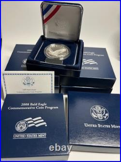 5 Sets- 2008 Bald Eagle Commemorative Silver Proof Dollar, Ea3 Us Mint, Box+coa