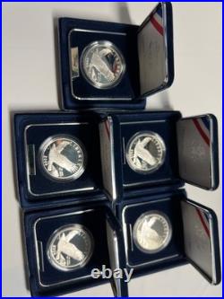 5 Sets- 2008 Bald Eagle Commemorative Silver Proof Dollar, Ea3 Us Mint, Box+coa