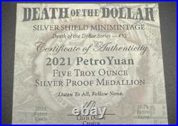 5 oz silver proof Petro Yuan 2021.999 Pure Fine COA Box Silver Shield Dragons 5 oz silver proof Petro Yuan 2021.999 Pure Fine COA Box Silver Shield Dragons