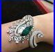 925 Sterling Silver Faceless Green Carved Marquise Cocktail Women’s Wrist Watch