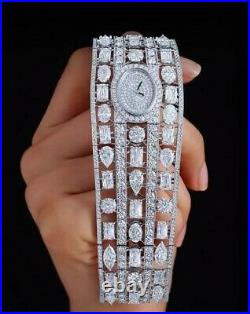 925 Sterling Silver Wrist Watch Women Emerald Pear White Bracelet Oval Dial Gift