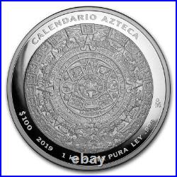 AZTEC CALENDAR 2019 1 Kilo Pure Silver Proof Coin with Box and COA
