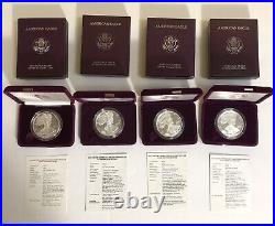 American Eagle Silver Proof Dollar 1989 1990 1991 1992 -S- Lot Of 4 Box & COA