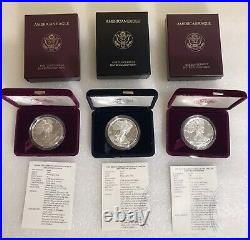 American Eagle Silver Proof Dollar 1993 1994 1995 -P- Lot Of All 3 Box & COA