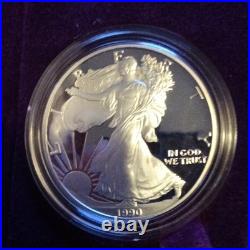 American Silver Eagle 1990-S Proof 2oz. 999 Silver with Box & COA
