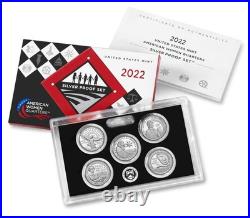 American Women Quarters 2022 Silver Proof Set 22WS 5 Quarters with Box & COA