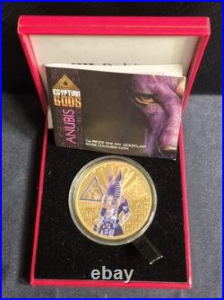 Anubis 1 oz Silver Proof Goldclad Coloured Coin. 999 Silver with Box COA