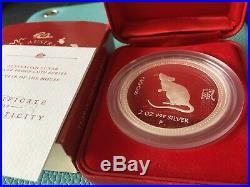 Australia 2008 Perth Mint Lunar Series I MOUSE rat 2oz Silver Proof Coin box/coa Australia 2008 Perth Mint Lunar Series I MOUSE rat 2oz Silver Proof Coin box/coa