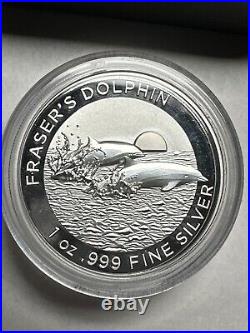 Australia 2021 Fraser's Dolphin 1 oz. 999 Silver $5 High Relief Proof Box & COA Australia 2021 Fraser's Dolphin 1 oz. 999 Silver $5 High Relief Proof Box & COA