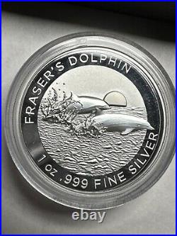 Australia 2021 Fraser's Dolphin 1 oz. 999 Silver $5 High Relief Proof Box & COA Australia 2021 Fraser's Dolphin 1 oz. 999 Silver $5 High Relief Proof Box & COA